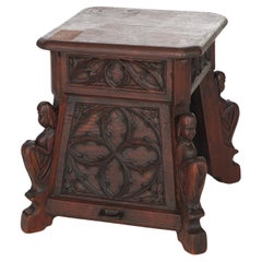 English Gothic Revival Figural Deeply Carved Oak Stand C1870
