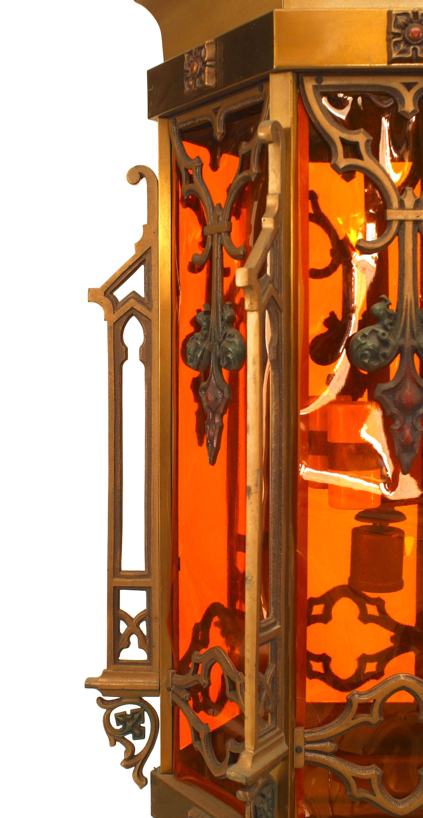 4 English Gothic Revival Bronze Hanging Lanterns In Good Condition For Sale In New York, NY