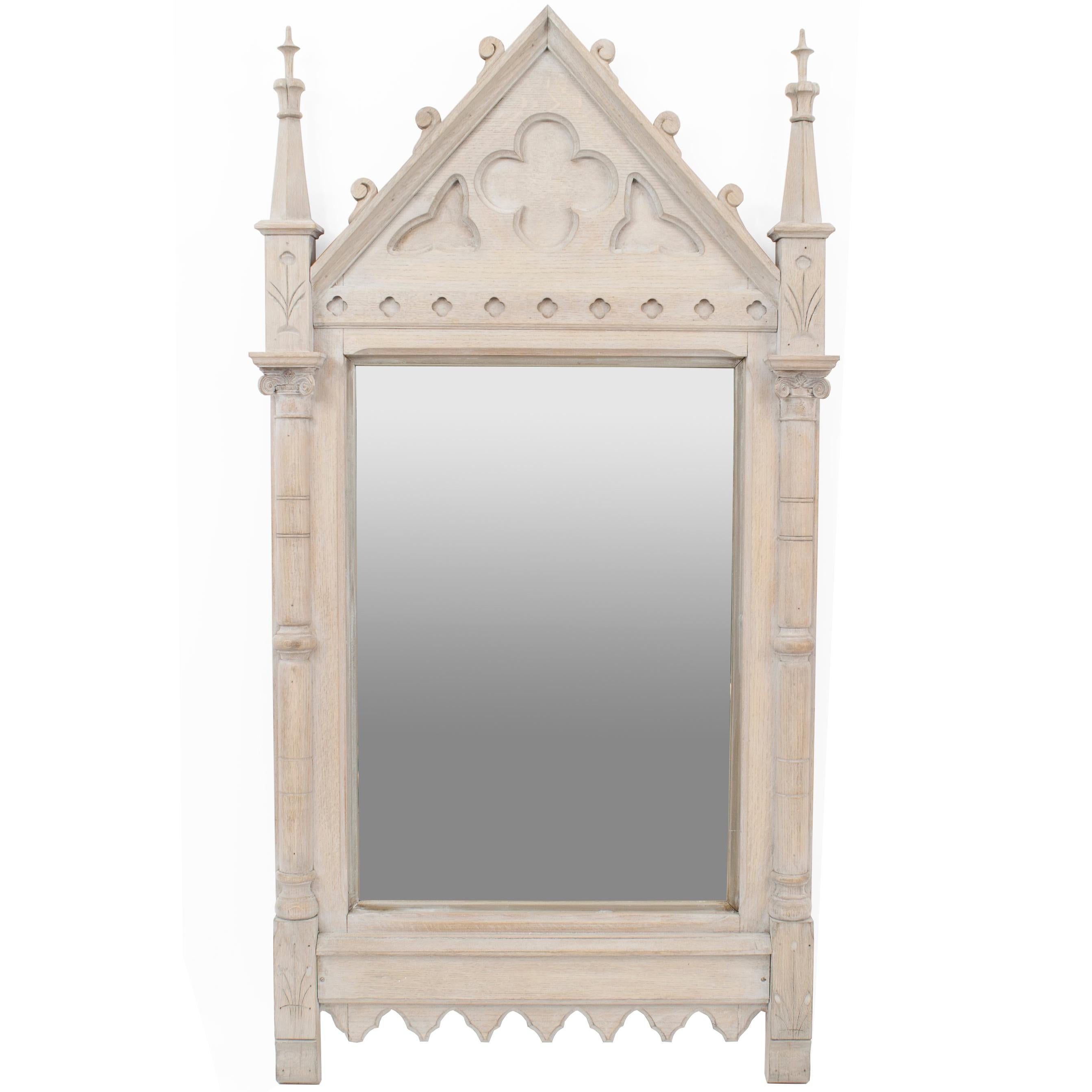 English Gothic Revival 'Late 19th Century' Bleached Oak Wall Mirror