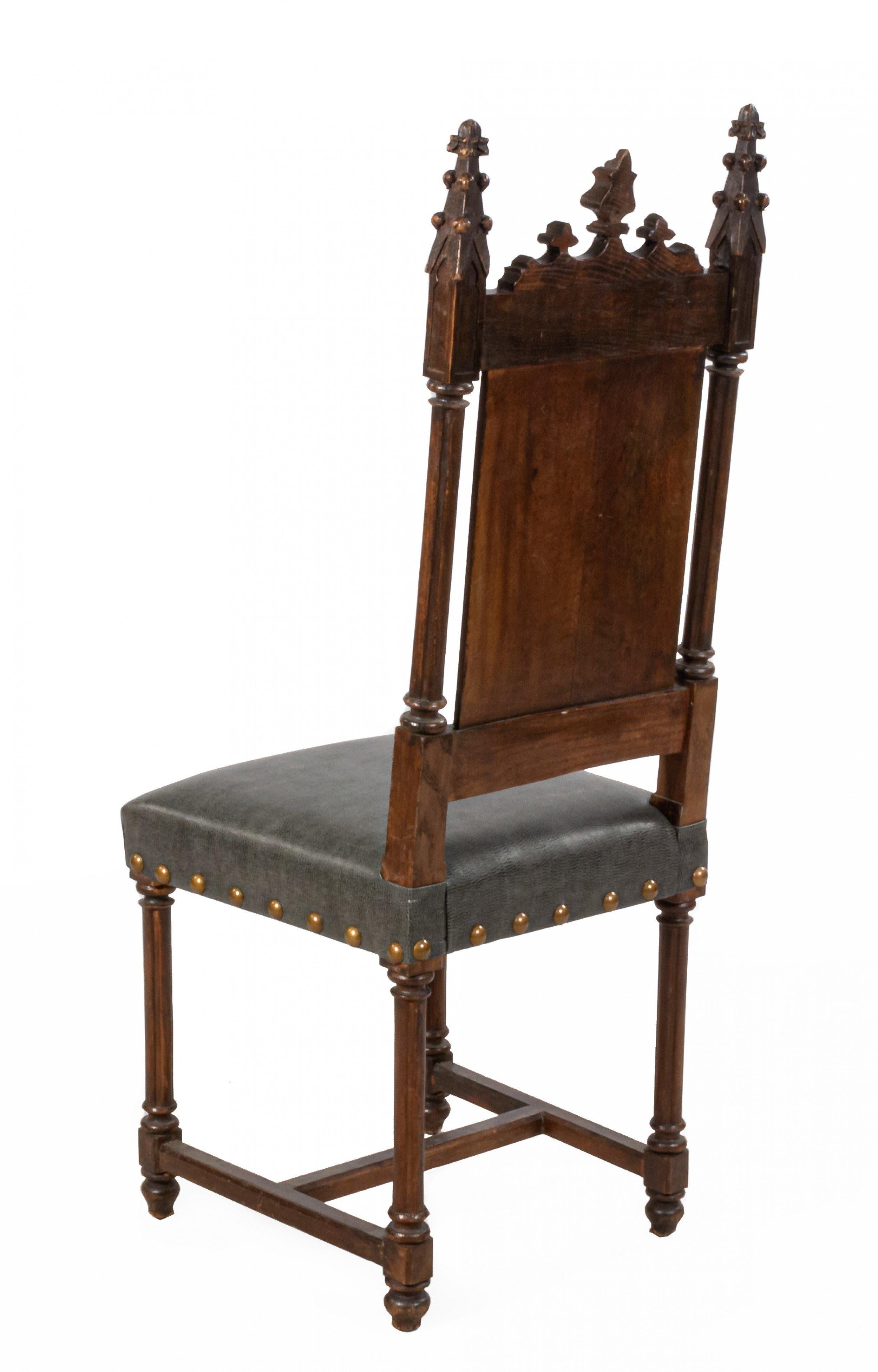 19th Century English Gothic Revival Leather Side Chairs For Sale