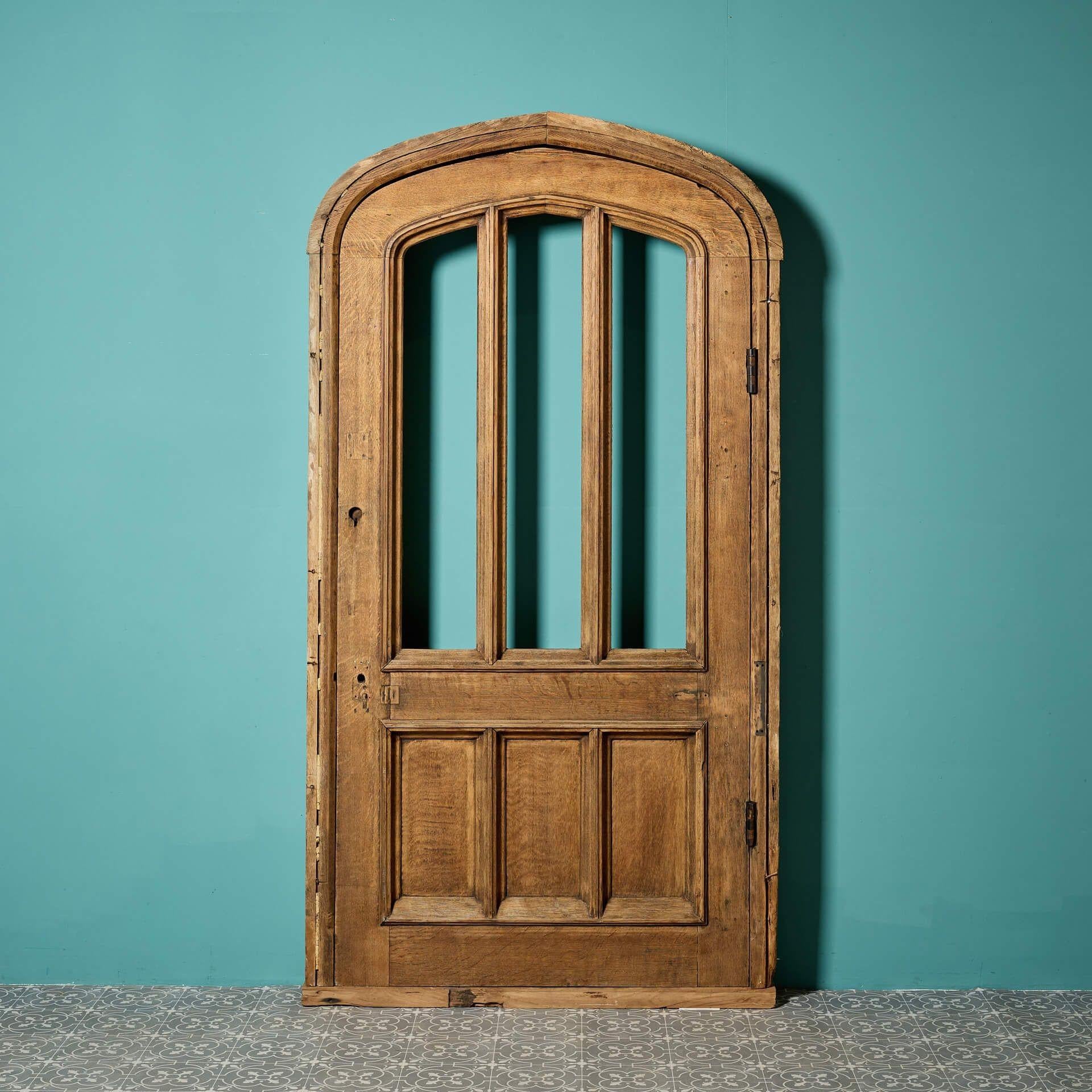 English Gothic Revival Oak Arched Exterior Door for Glazing For Sale 3