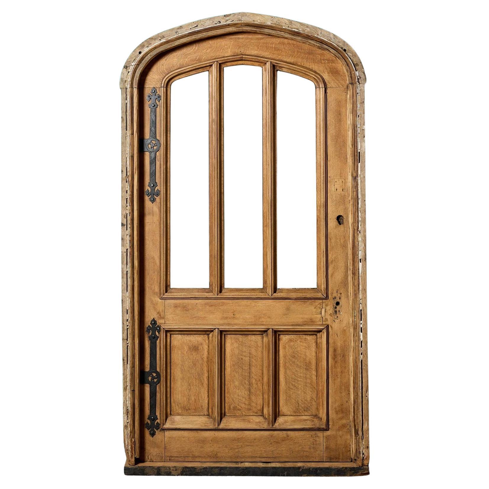 English Gothic Revival Oak Arched Exterior Door for Glazing For Sale