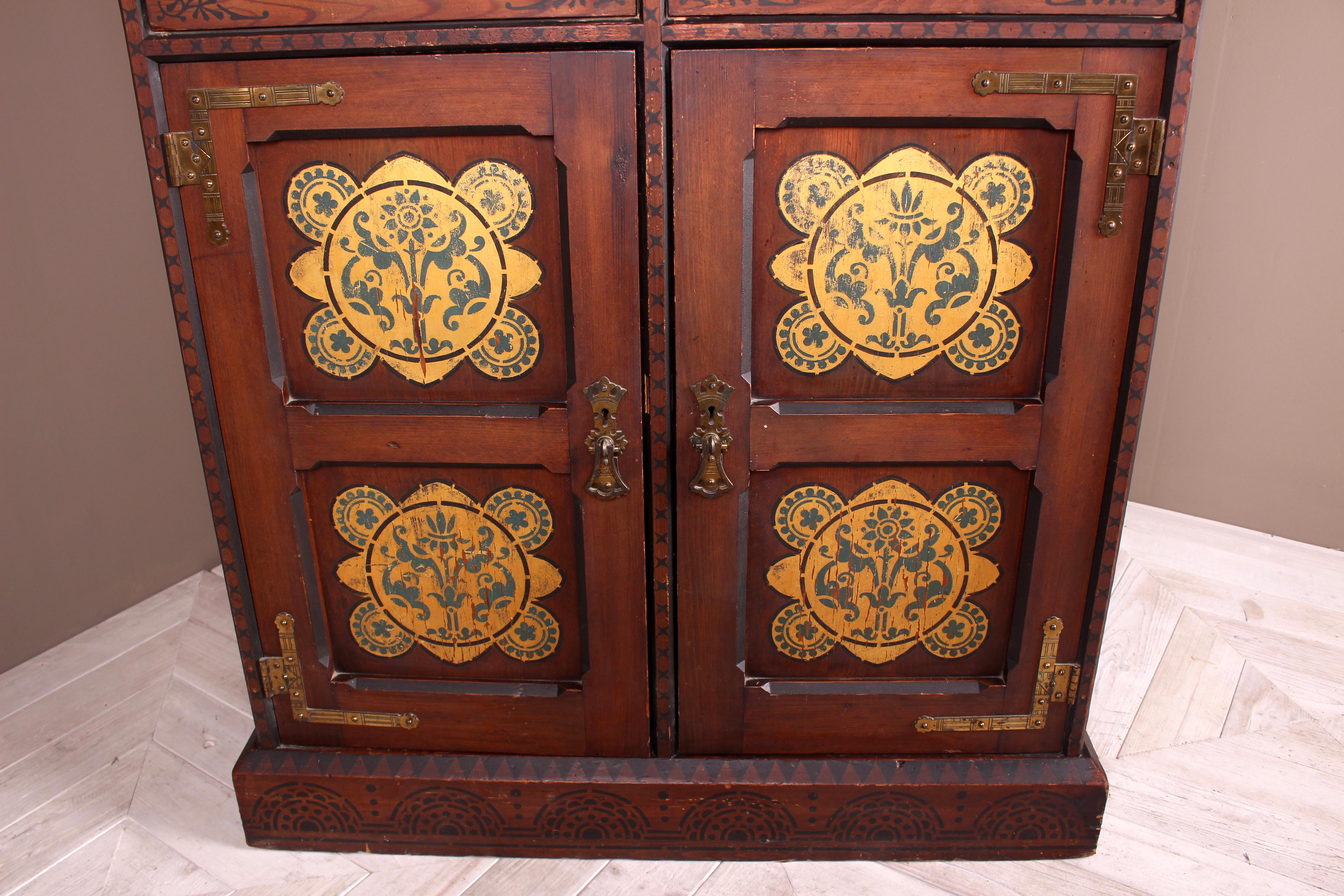English Gothic Revival Stained Pine Cabinet with Gilded Decoration, circa 1870 For Sale 3
