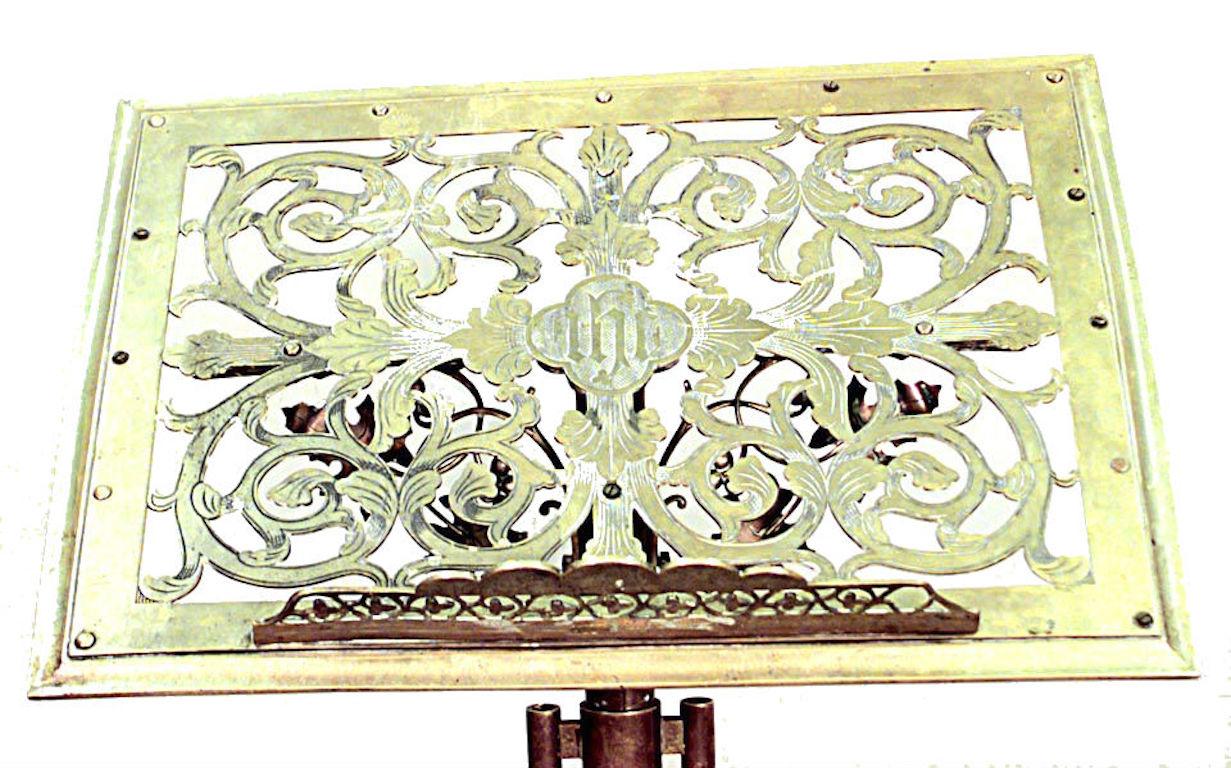 English Gothic Revival style (19th Cent) brass lectern/ music stand with filigree top and swirl center post.
