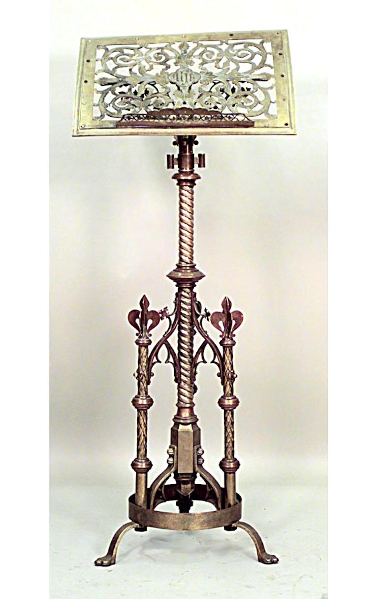 19th Century English Gothic Revival Brass Lectern / Music Stand For Sale