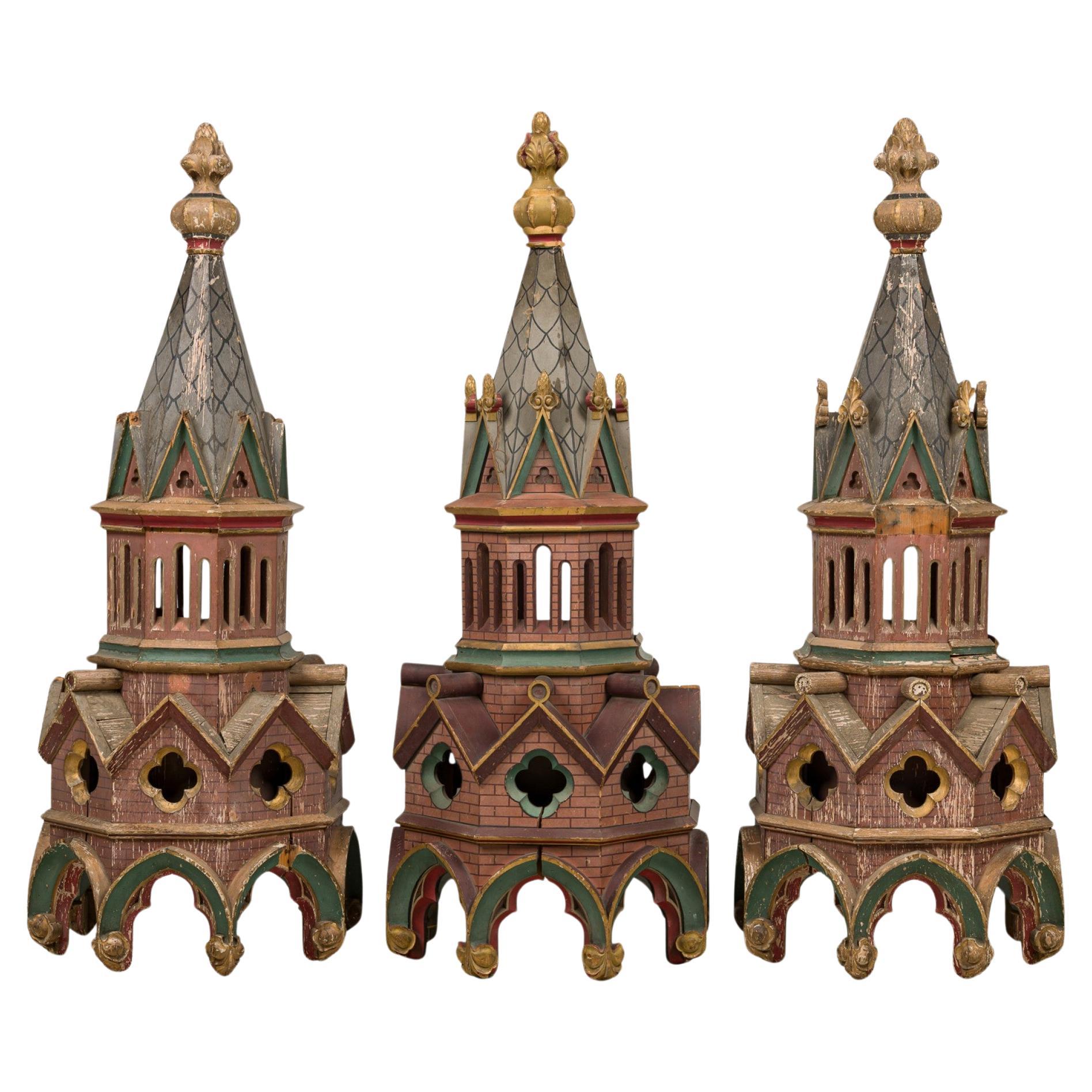 19th Century English Gothic Revival Castle Steeple with Gold Trim For Sale