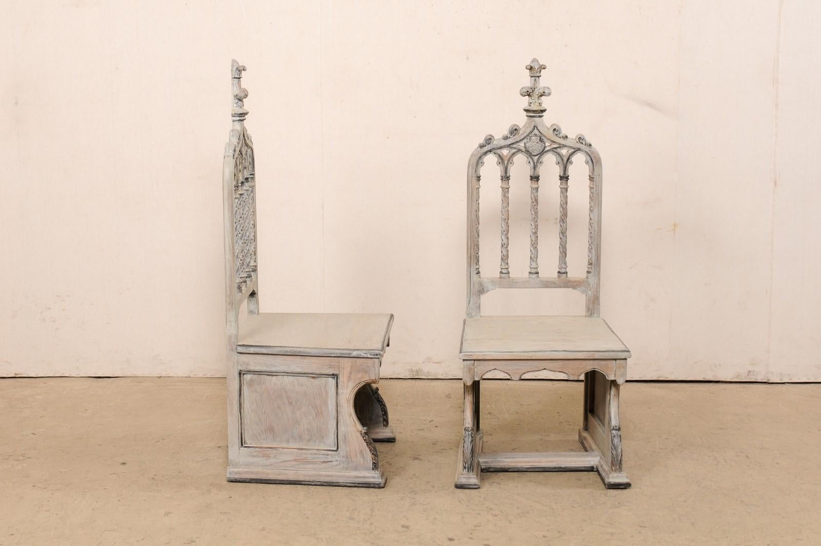 English Gothic Revival Style Pair Carved-Wood Chairs, Early 20th C In Good Condition For Sale In Atlanta, GA