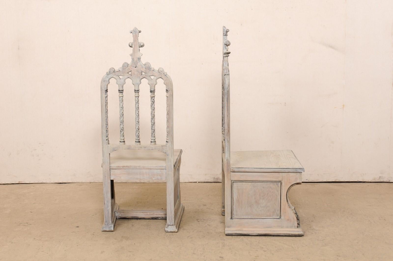 20th Century English Gothic Revival Style Pair Carved-Wood Chairs, Early 20th C For Sale