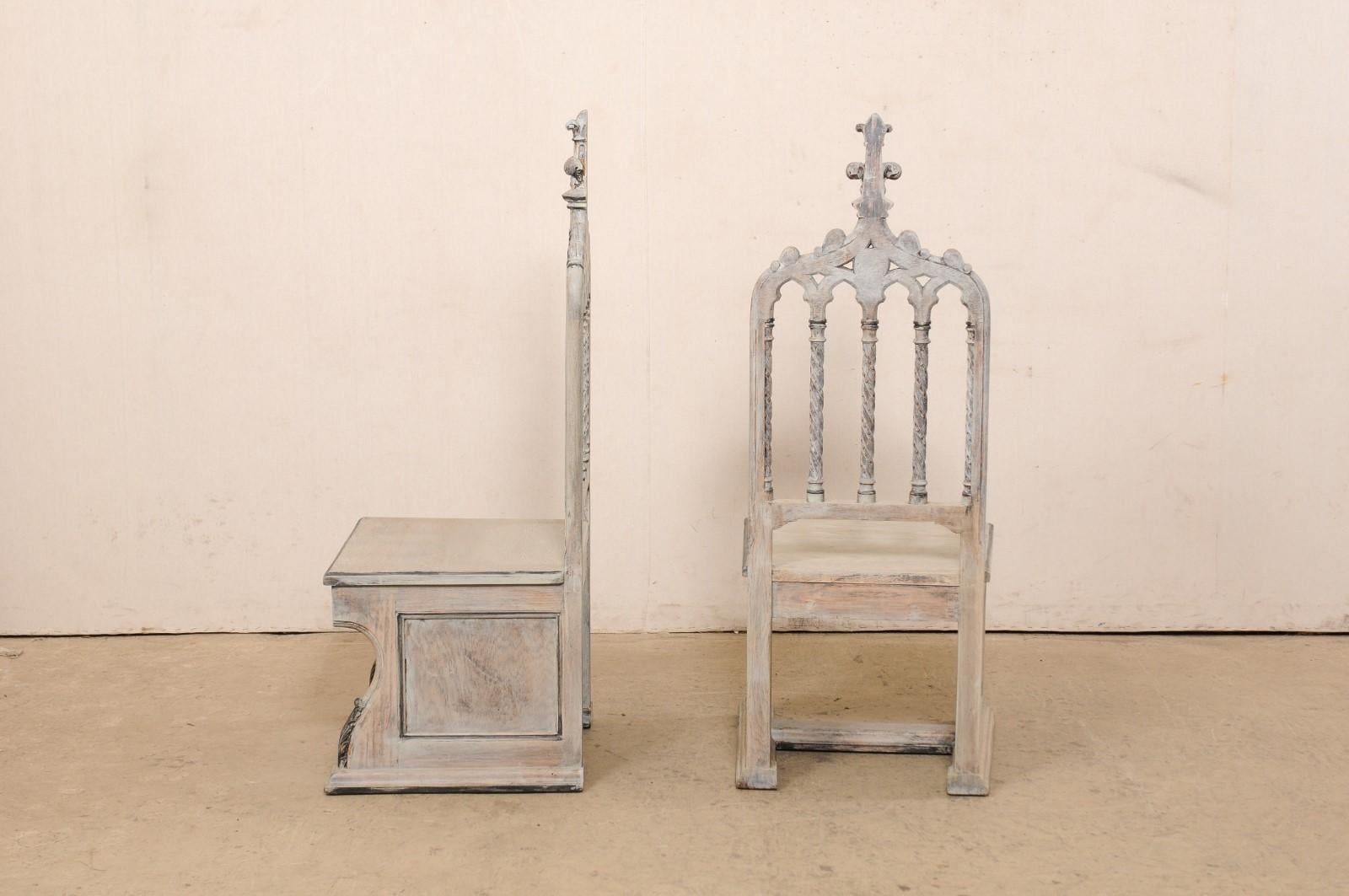 English Gothic Revival Style Pair Carved-Wood Chairs, Early 20th C For Sale 1