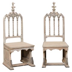 English Gothic Revival Style Pair Carved-Wood Chairs, Early 20th C