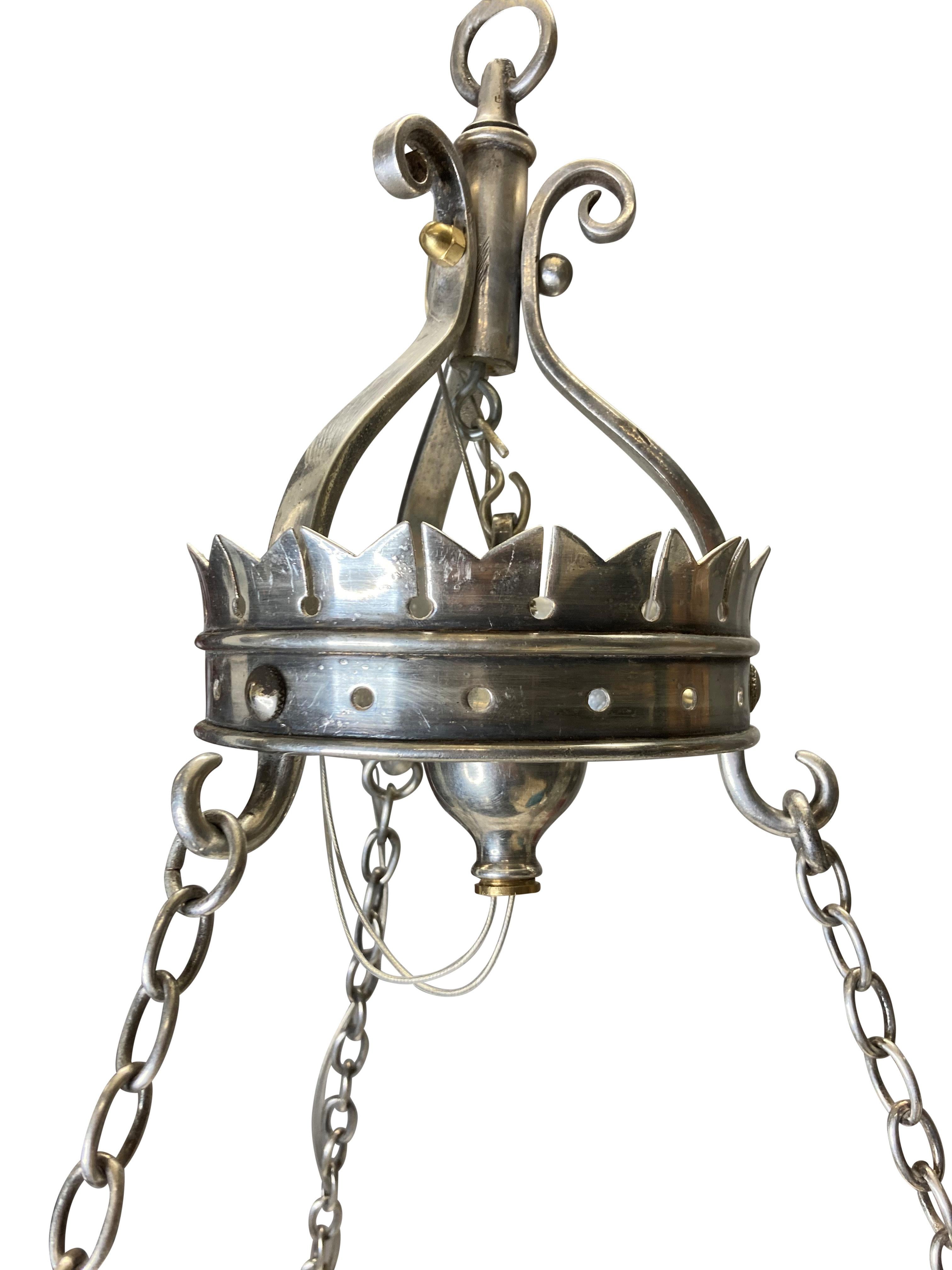 Early 20th Century English Gothic Silver Corona Light For Sale