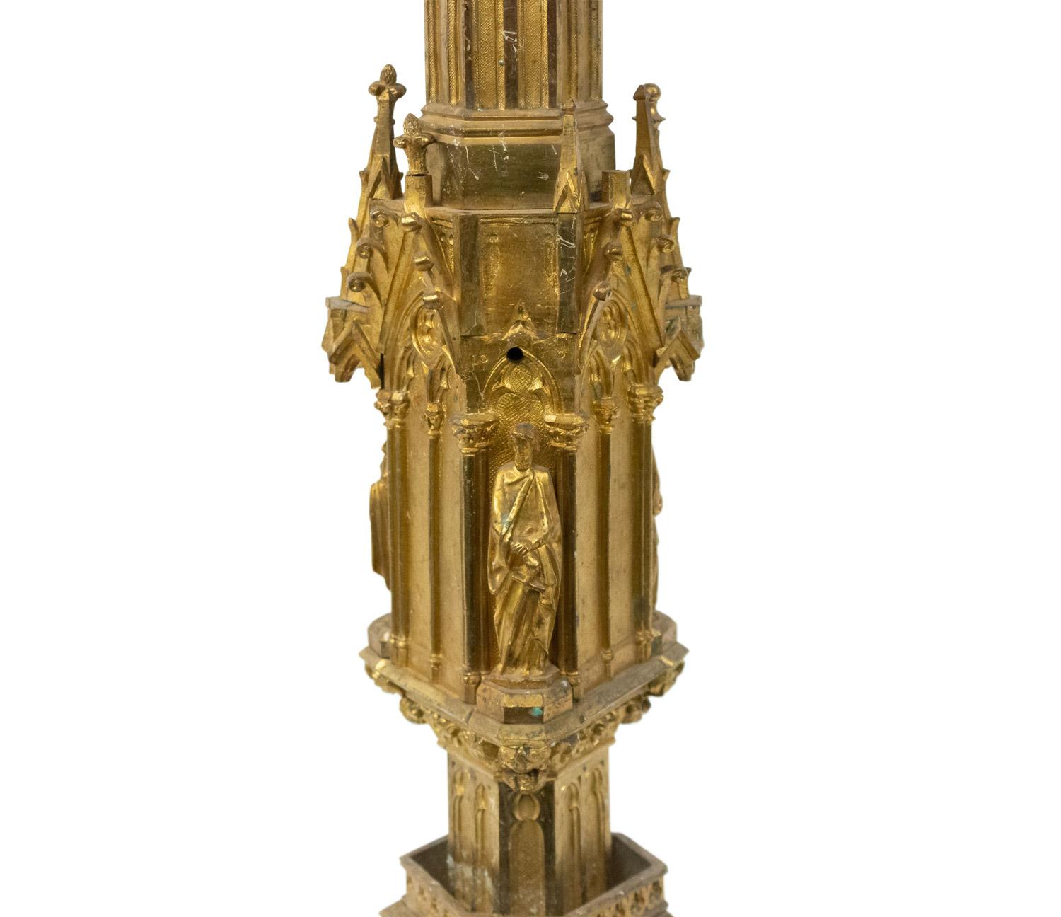 English Gothic Style Bronze Dore Altar Candlesticks im Angebot 4