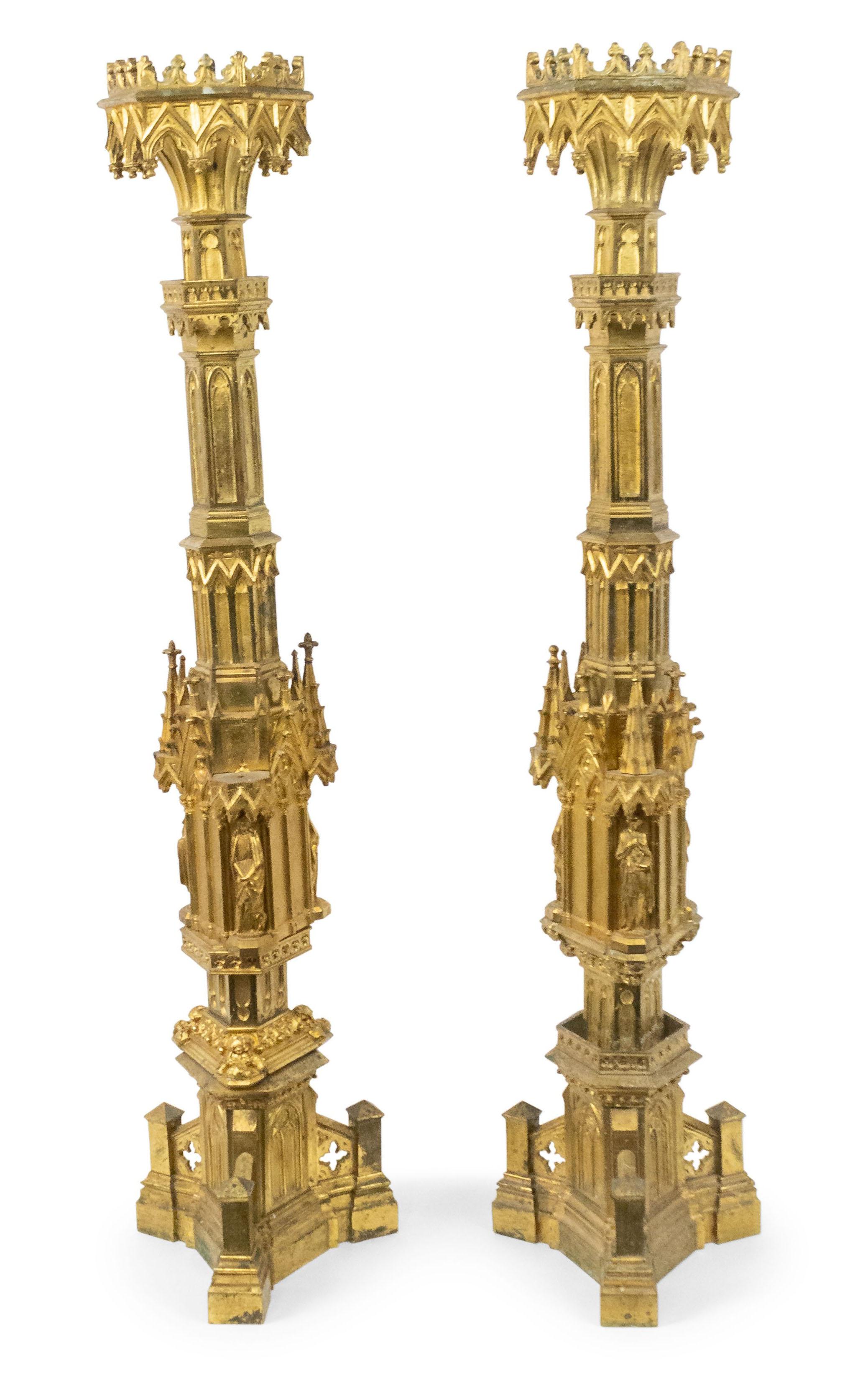 English Gothic Style Bronze Dore Altar Candlesticks For Sale 5