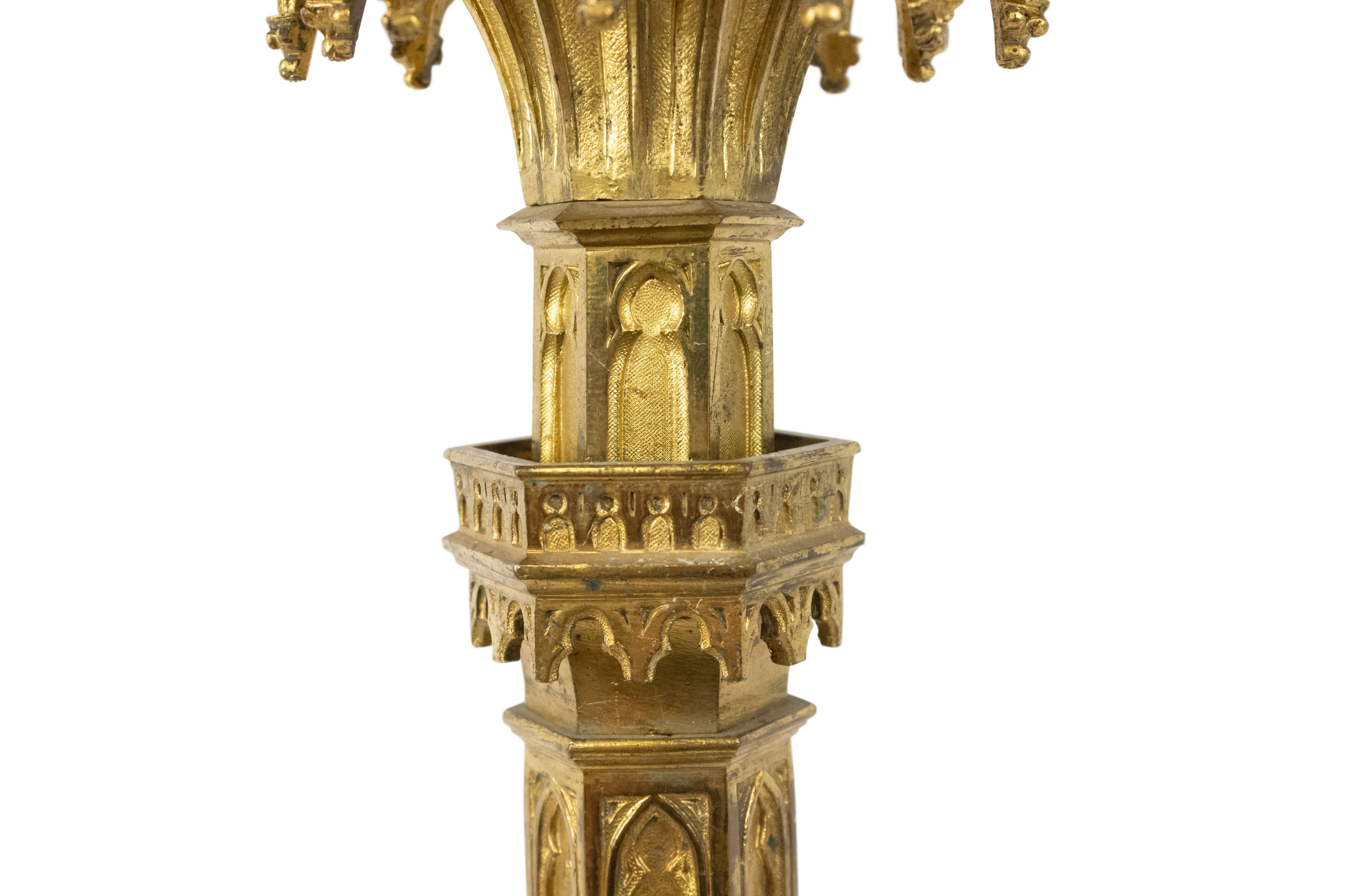 Georgian English Gothic Style Bronze Dore Altar Candlesticks For Sale