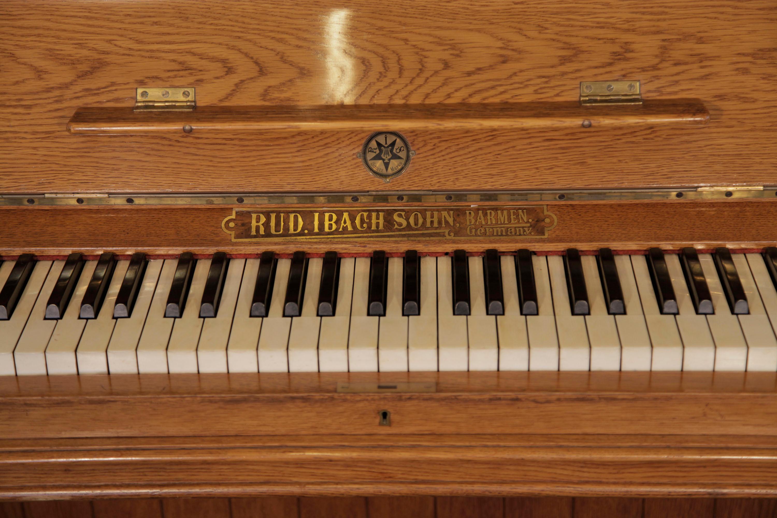 English Gothic Style Ibach Upright Piano Carved Oak Traditional Folk Art Motifs For Sale 8