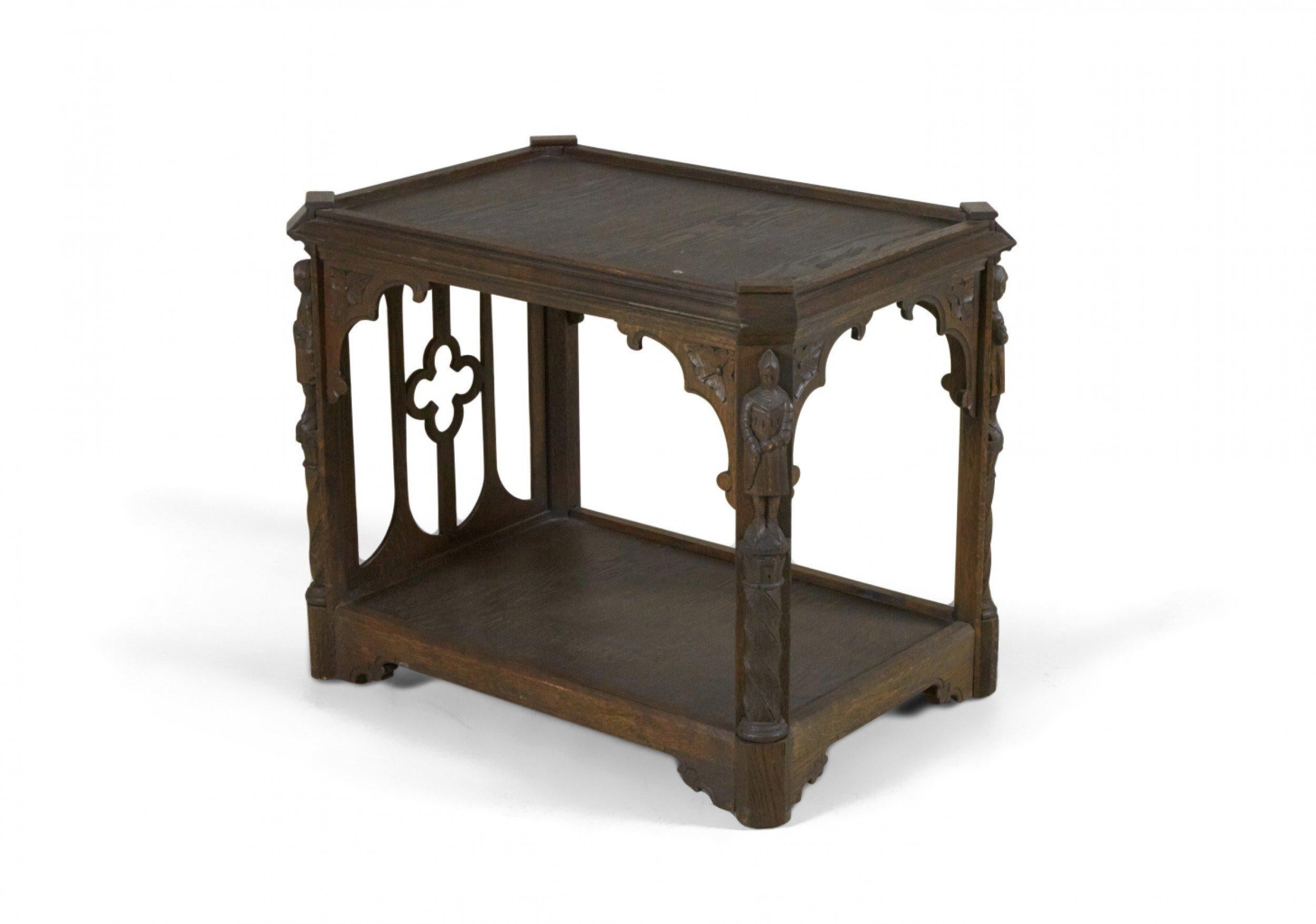 Hand-Carved English Gothic Style Oak End Table For Sale
