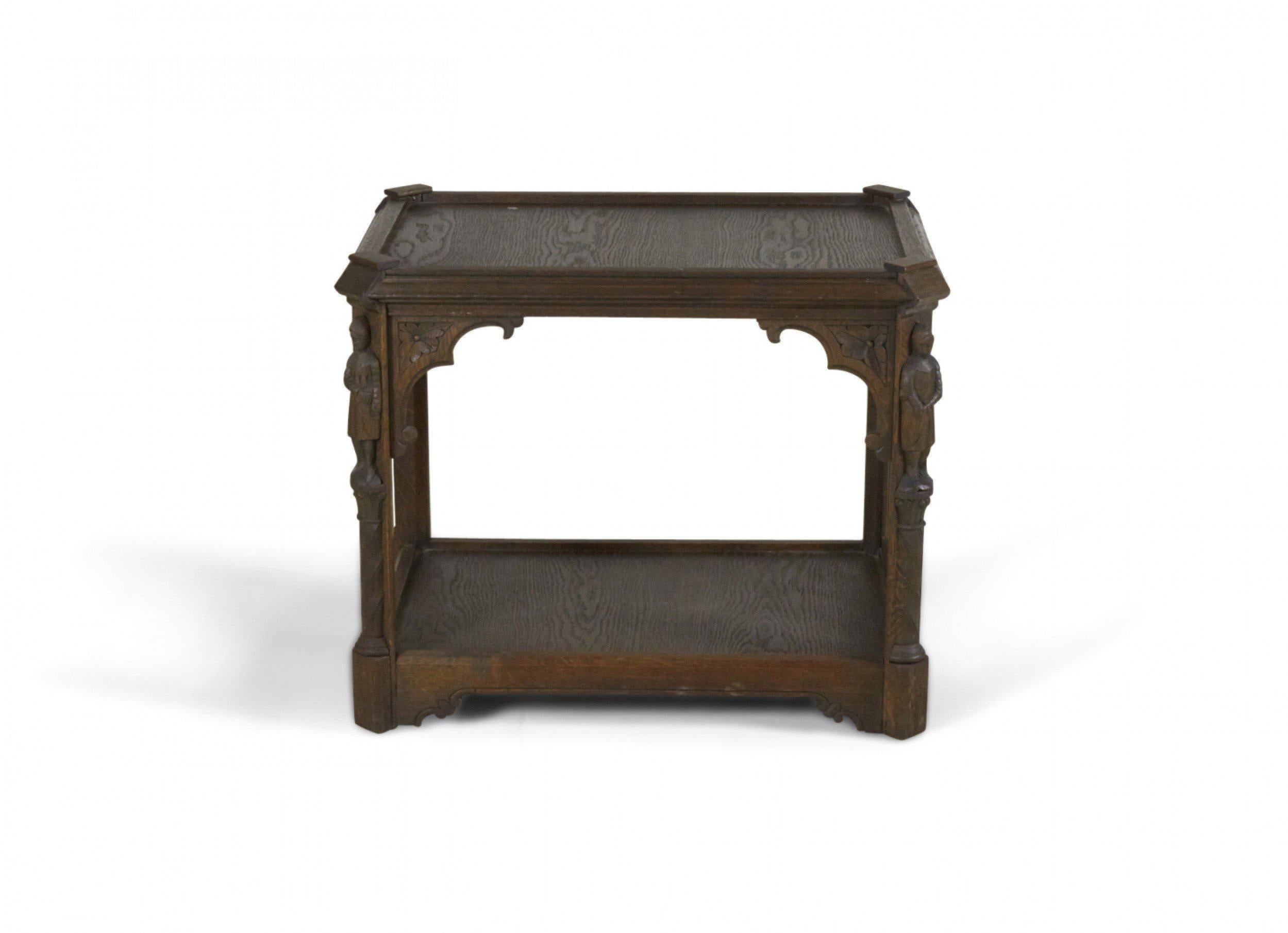 Wood English Gothic Style Oak End Table For Sale