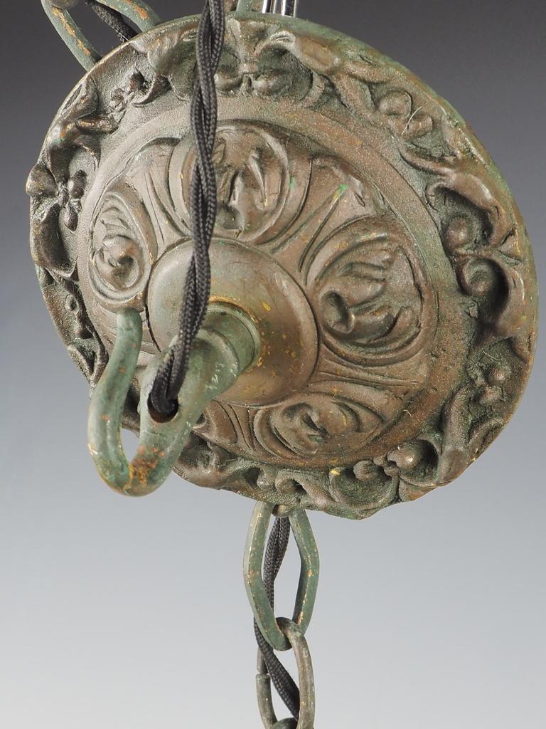 English Grand Antique Bronze Hall Lantern with Verdigris 7