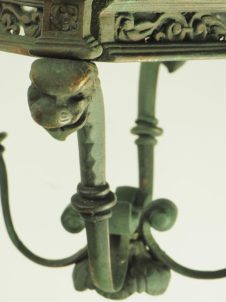 English Grand Antique Bronze Hall Lantern with Verdigris 11