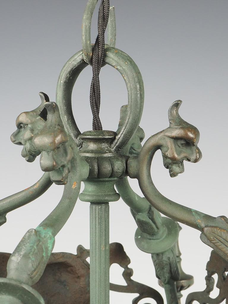 English Grand Antique Bronze Hall Lantern with Verdigris 2