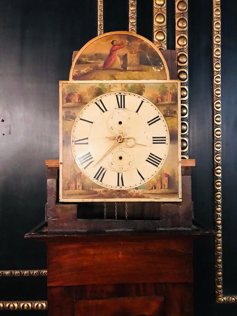 English Grandfather Clock antique 19th Century with a Mahogany veneer Case For Sale 6