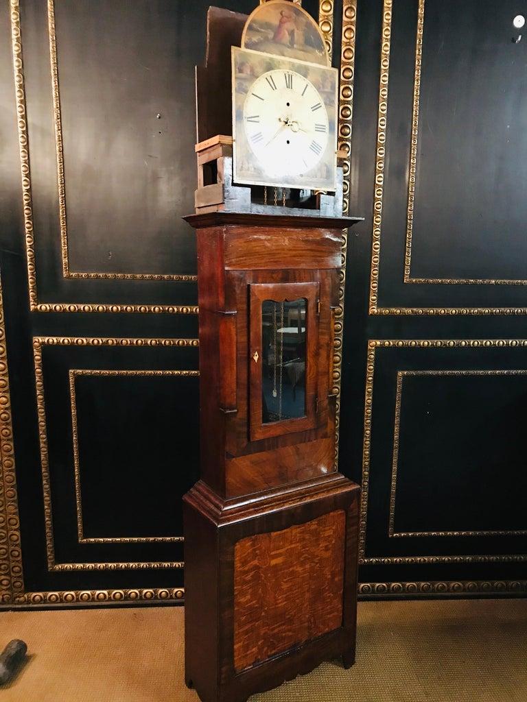 English Grandfather Clock antique 19th Century with a Mahogany veneer Case For Sale 9