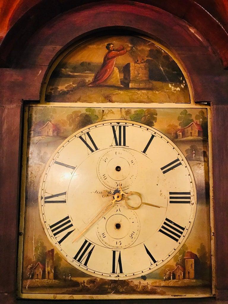 Biedermeier English Grandfather Clock antique 19th Century with a Mahogany veneer Case For Sale