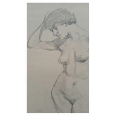 Englische englische Graphitporträtskette eines weiblichen Akts, nach vorne gerichtete Pose
