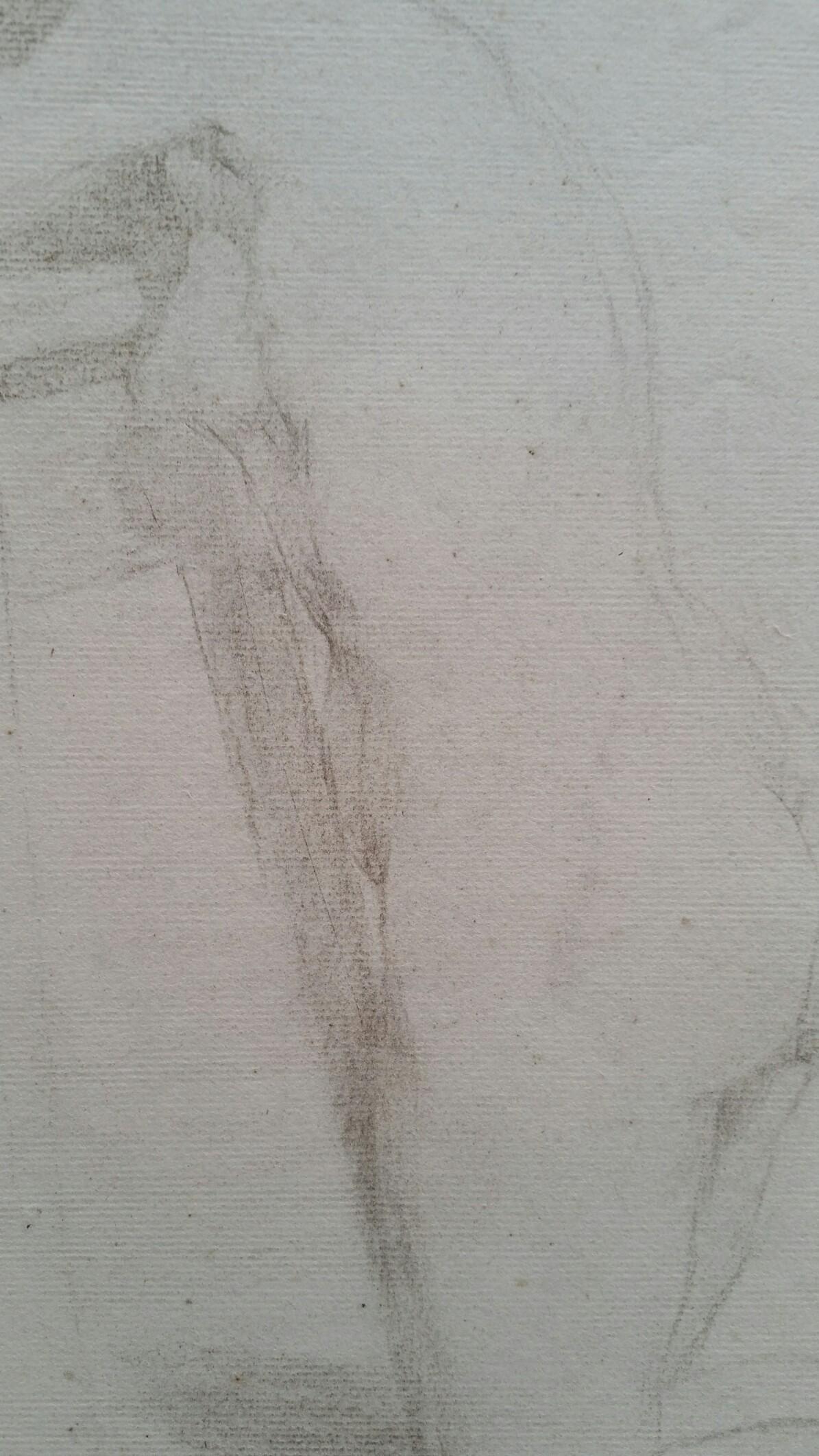 Croquis de portrait en graphite anglais d'une femme nue agenouillée en vente 6