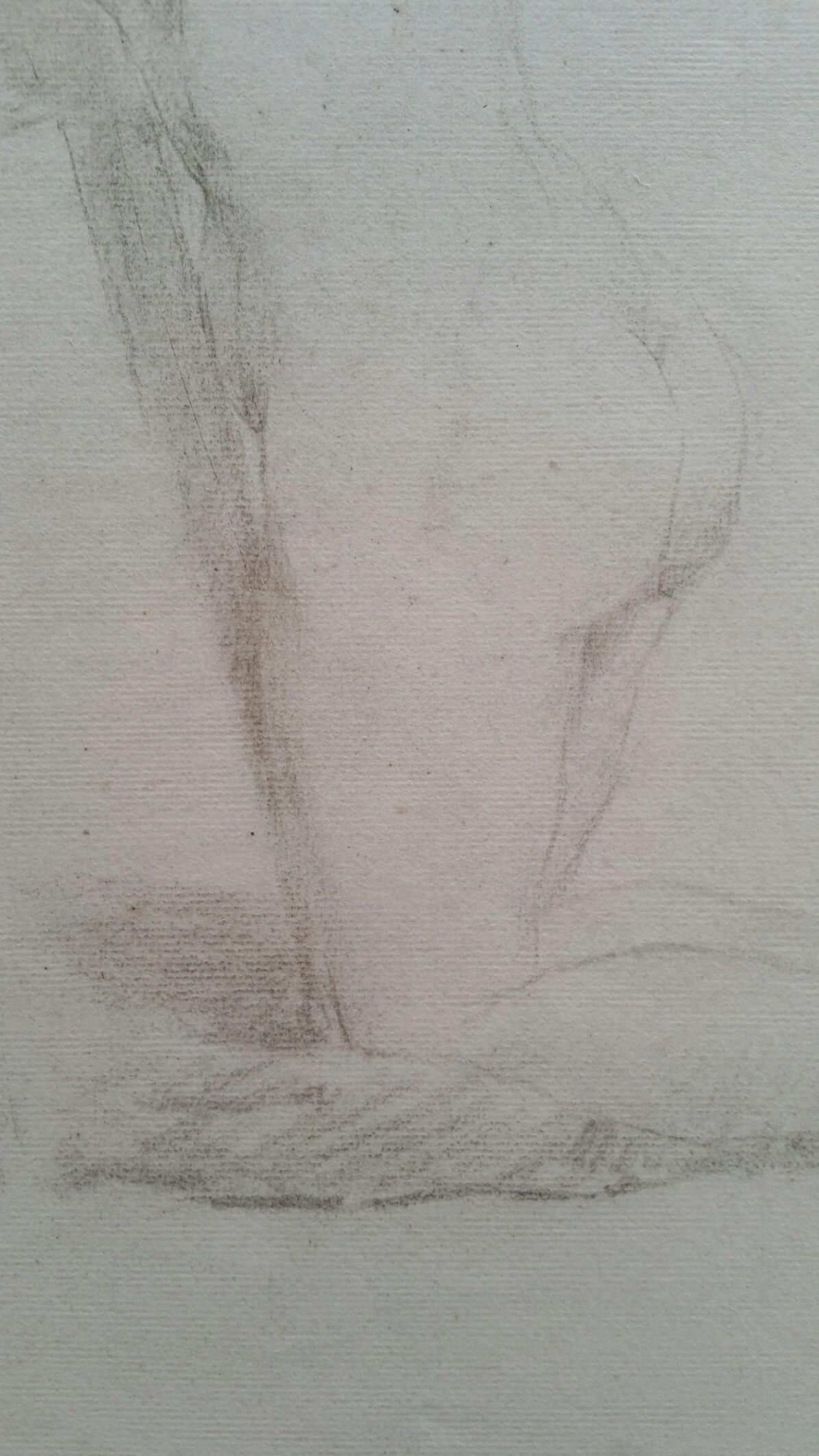 English Graphite Portrait Sketch of Female Nude, Kneeling In Good Condition For Sale In Cirencester, GB