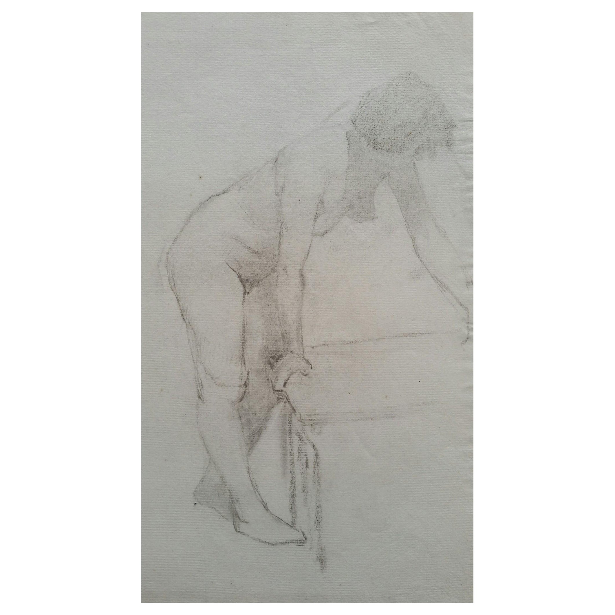 Croquis de portrait en graphite anglais d'une femme nue allongée