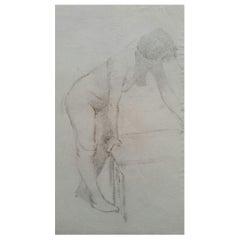 Croquis de portrait en graphite anglais d'une femme nue allongée