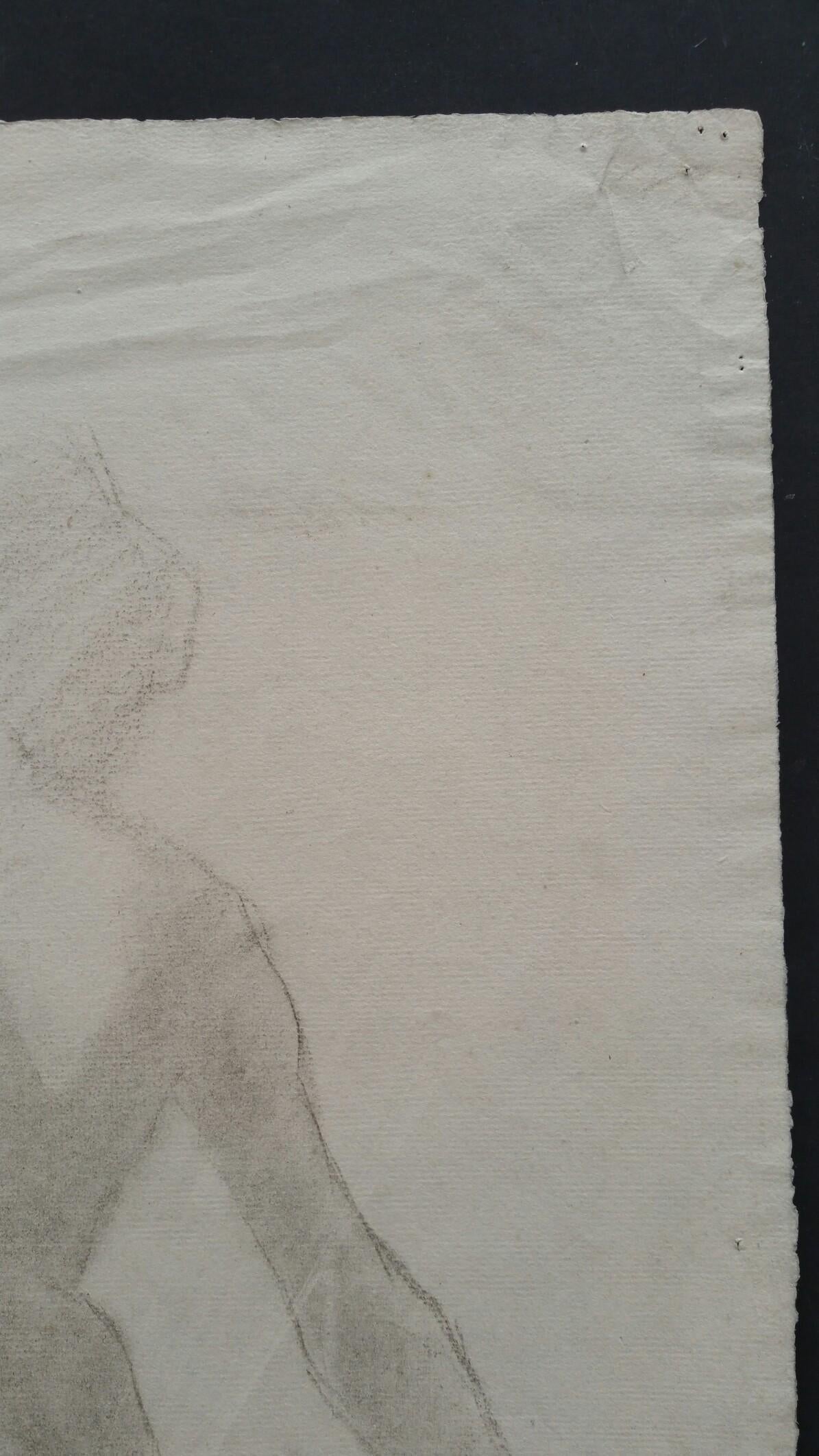Croquis de portrait en graphite anglais d'une femme nue assise d'une vue arrière en vente 2