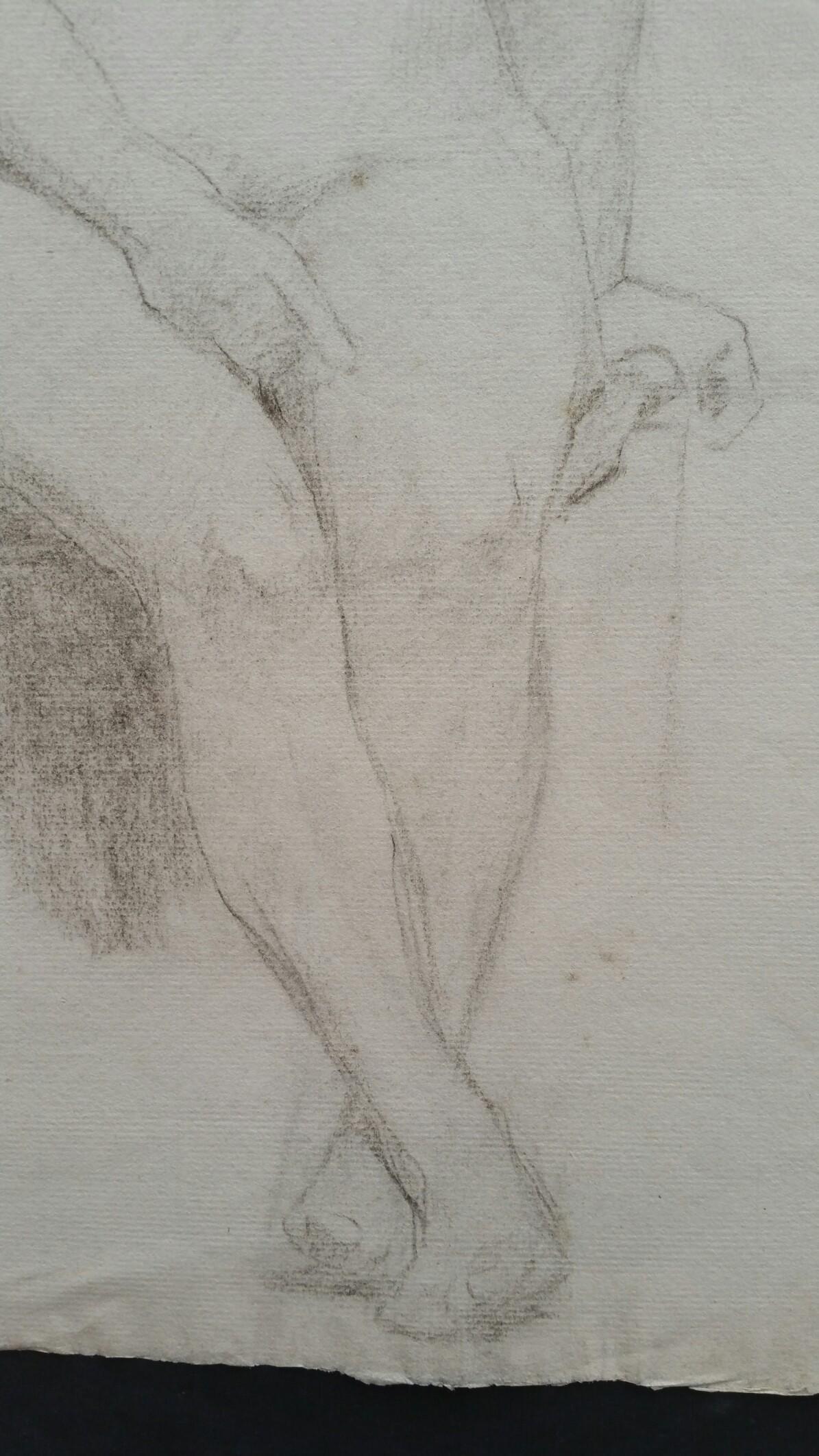 XIXe siècle Portrait en graphite anglais d'une femme nue assise en vente