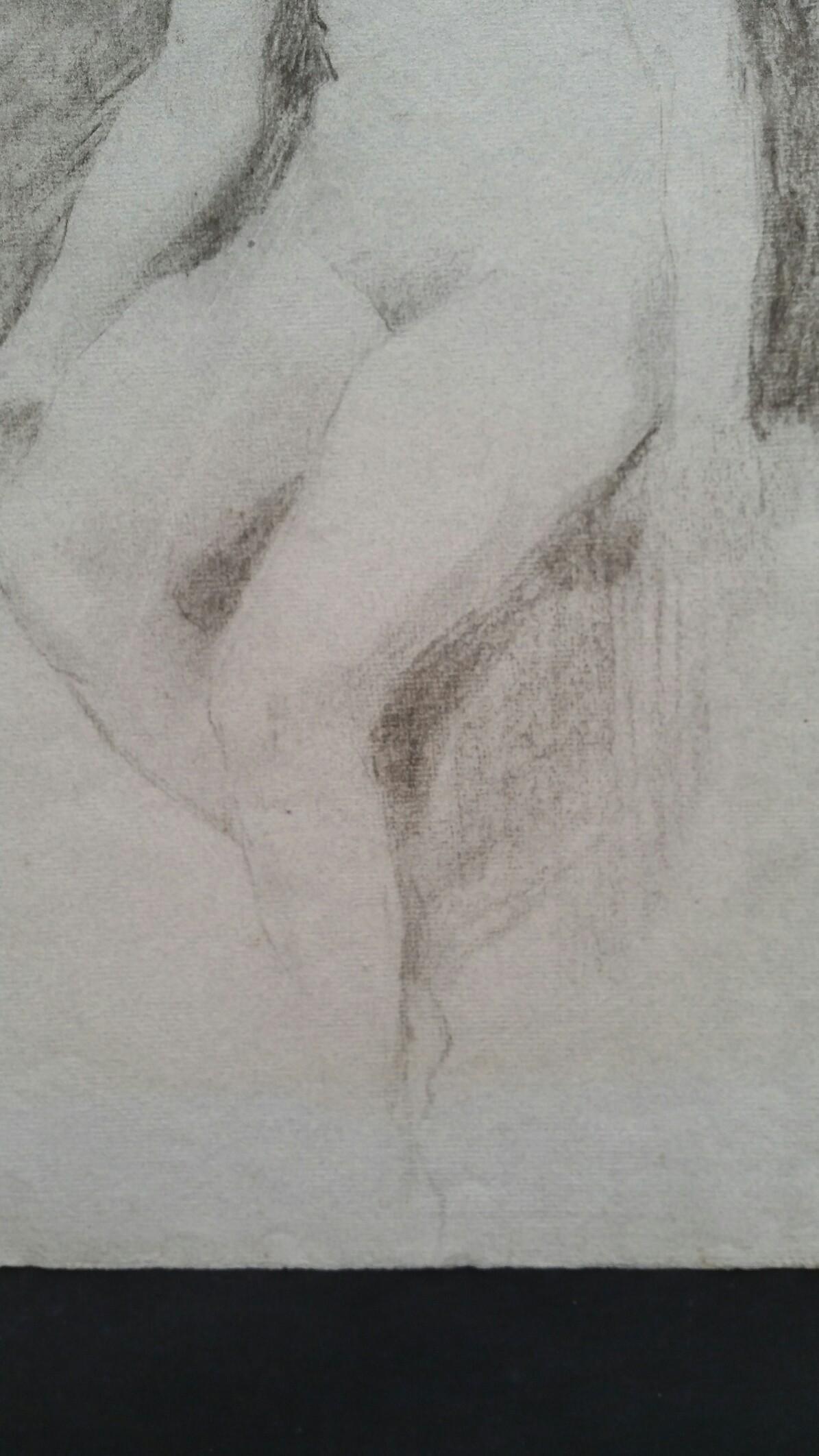 English Graphite Portrait Sketch of Female Nude, Seated For Sale 1