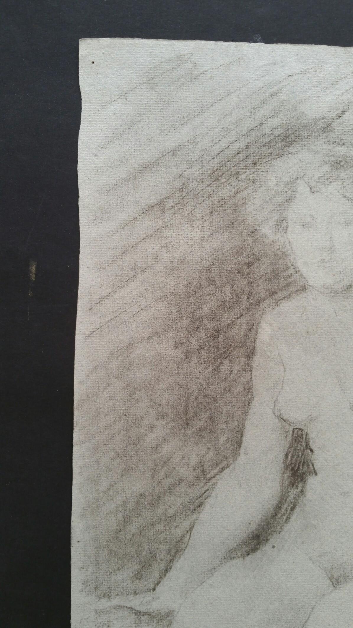 Portrait en graphite anglais d'une femme nue assise en vente 3