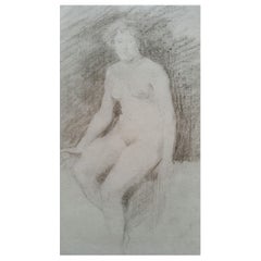 Portrait anglais en graphite d'une femme nue assise