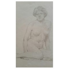 Portrait en graphite anglais d'une femme nue assise