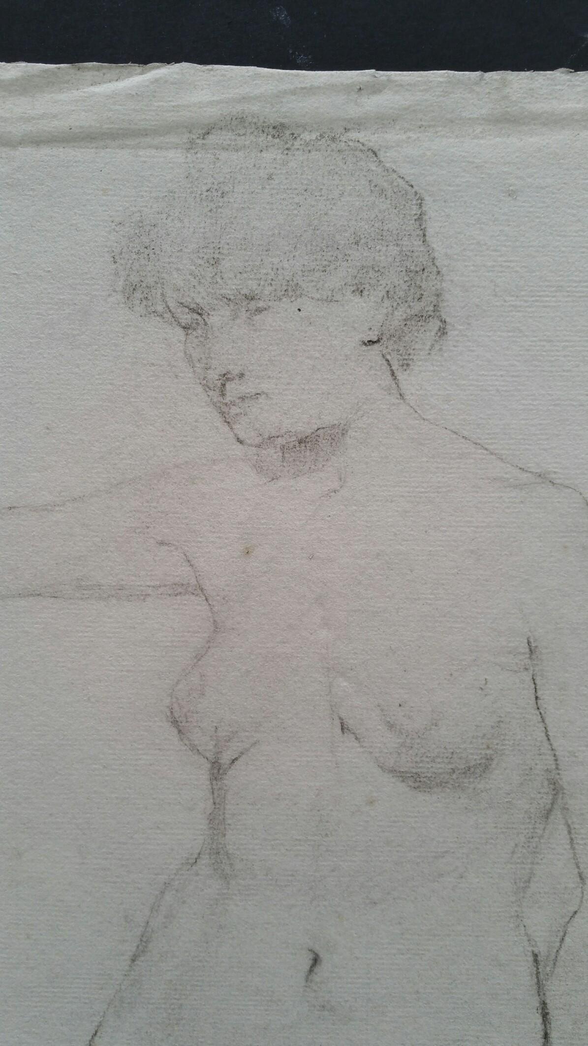 English Graphite Portrait Sketch of Female Nude, Standing Facing For Sale 4