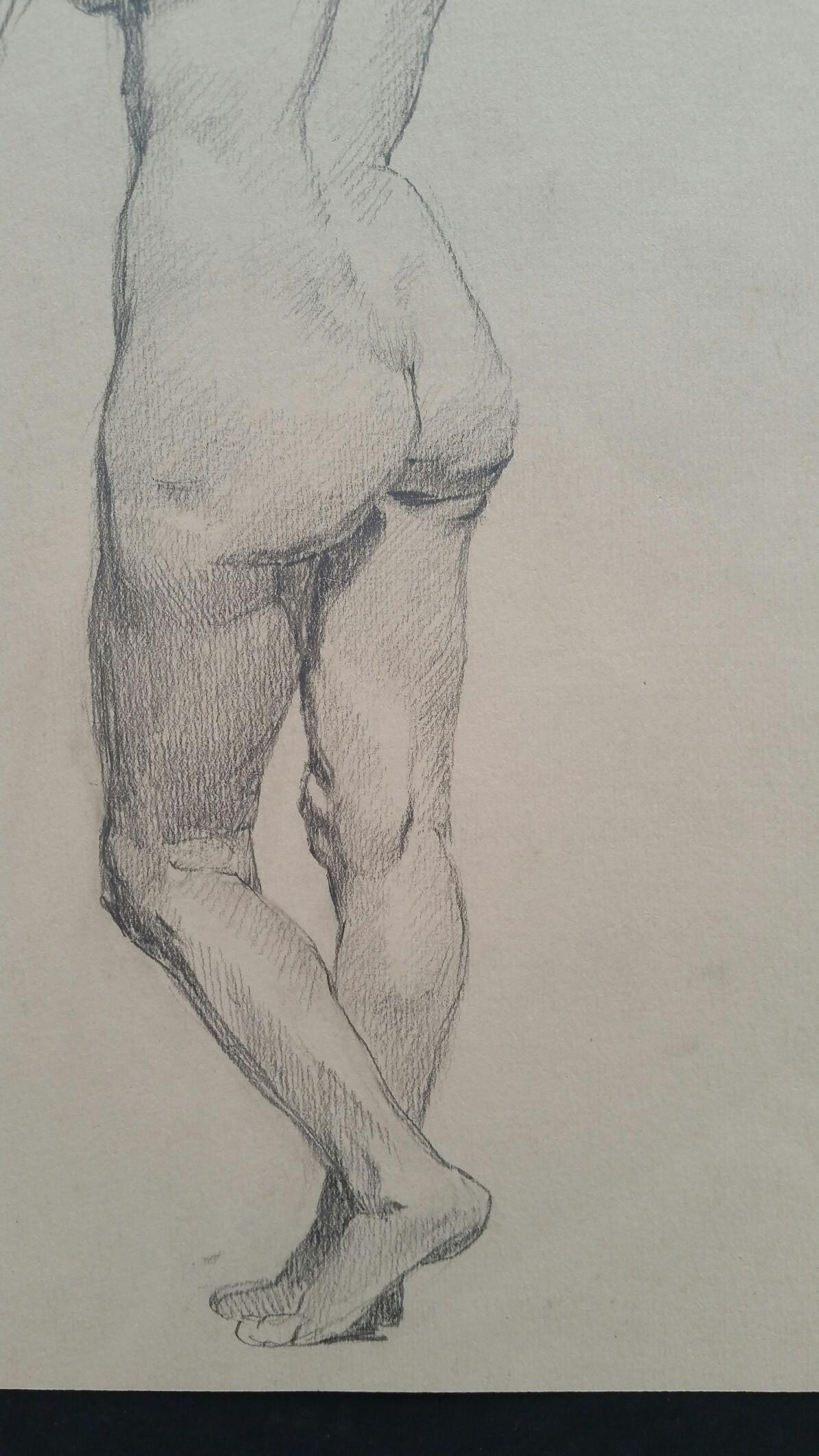 XIXe siècle Croquis de portrait en graphite anglais d'une femme nue debout en vente