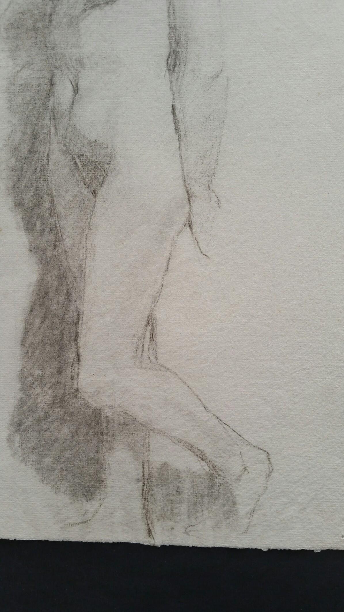 English Graphite Portrait Sketch of Female Nude, Standing For Sale 3