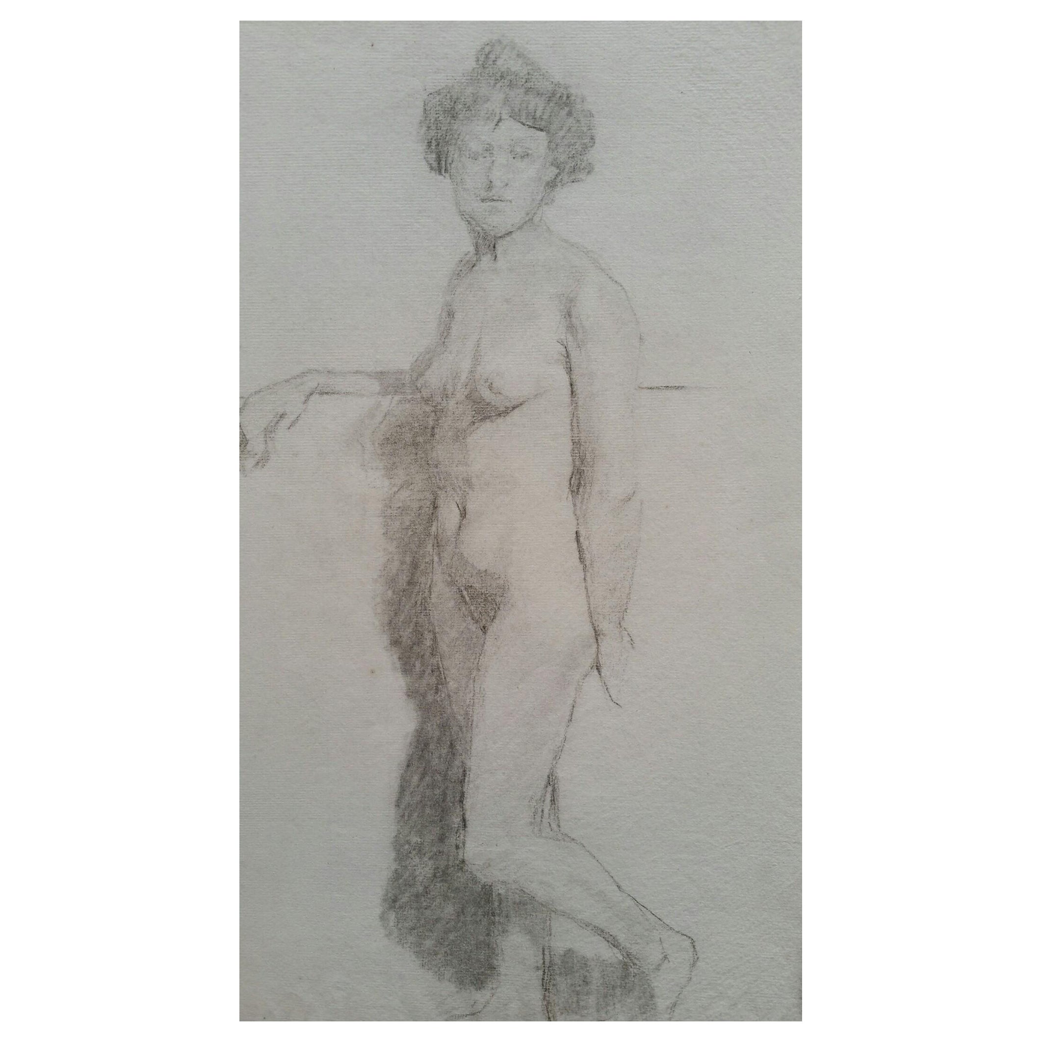 Portrait anglais en graphite d'une femme nue debout