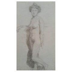Portrait anglais en graphite d'une femme nue debout