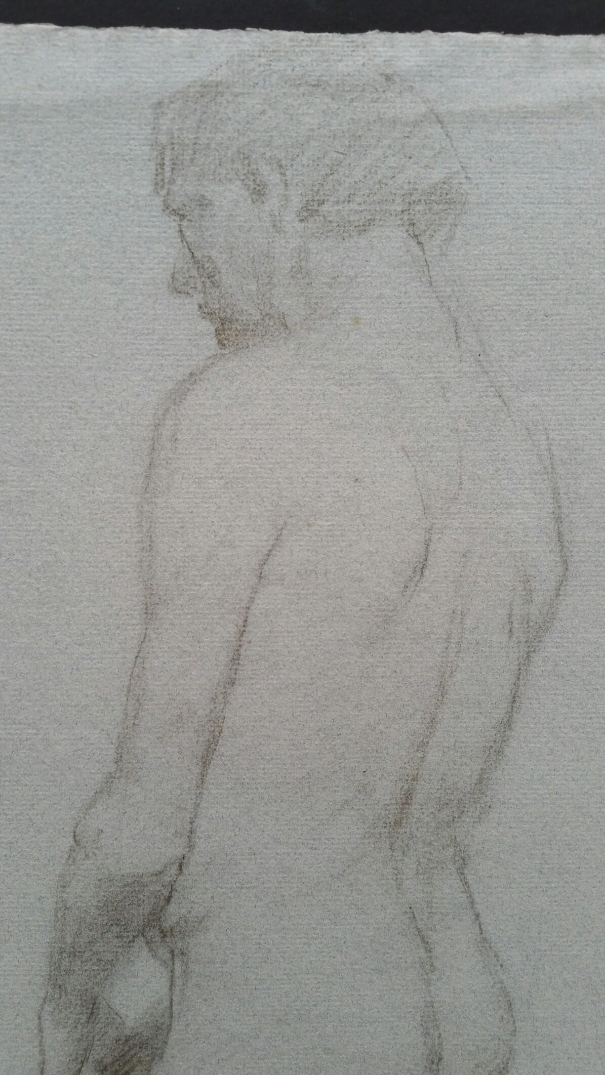 English Graphite Portrait Sketch of Male Nude, Back View In Good Condition For Sale In Cirencester, GB