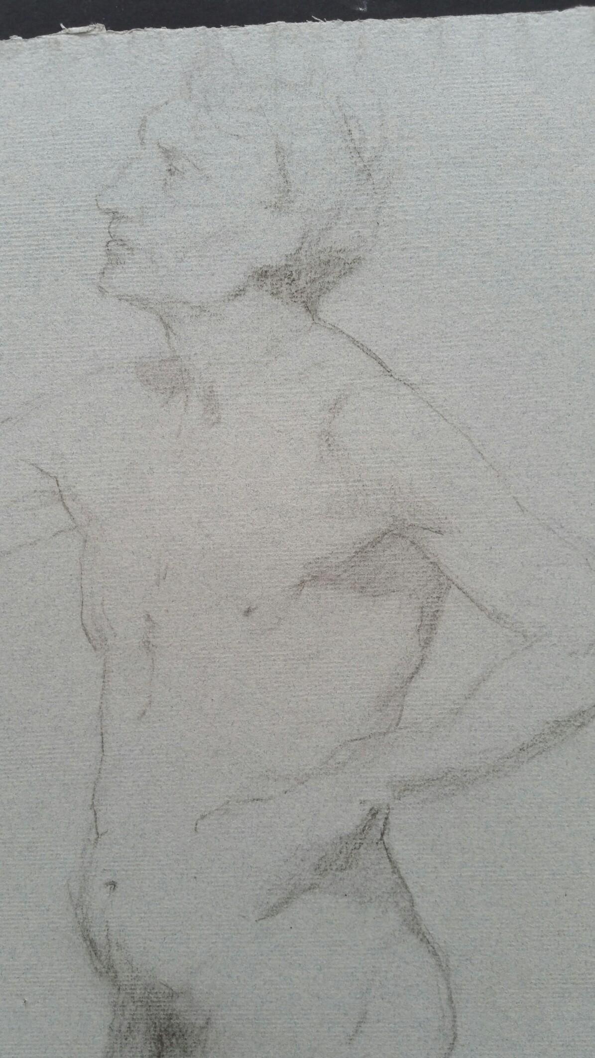 English Graphite Portrait Sketch of Male Nude, in Profile In Good Condition For Sale In Cirencester, GB