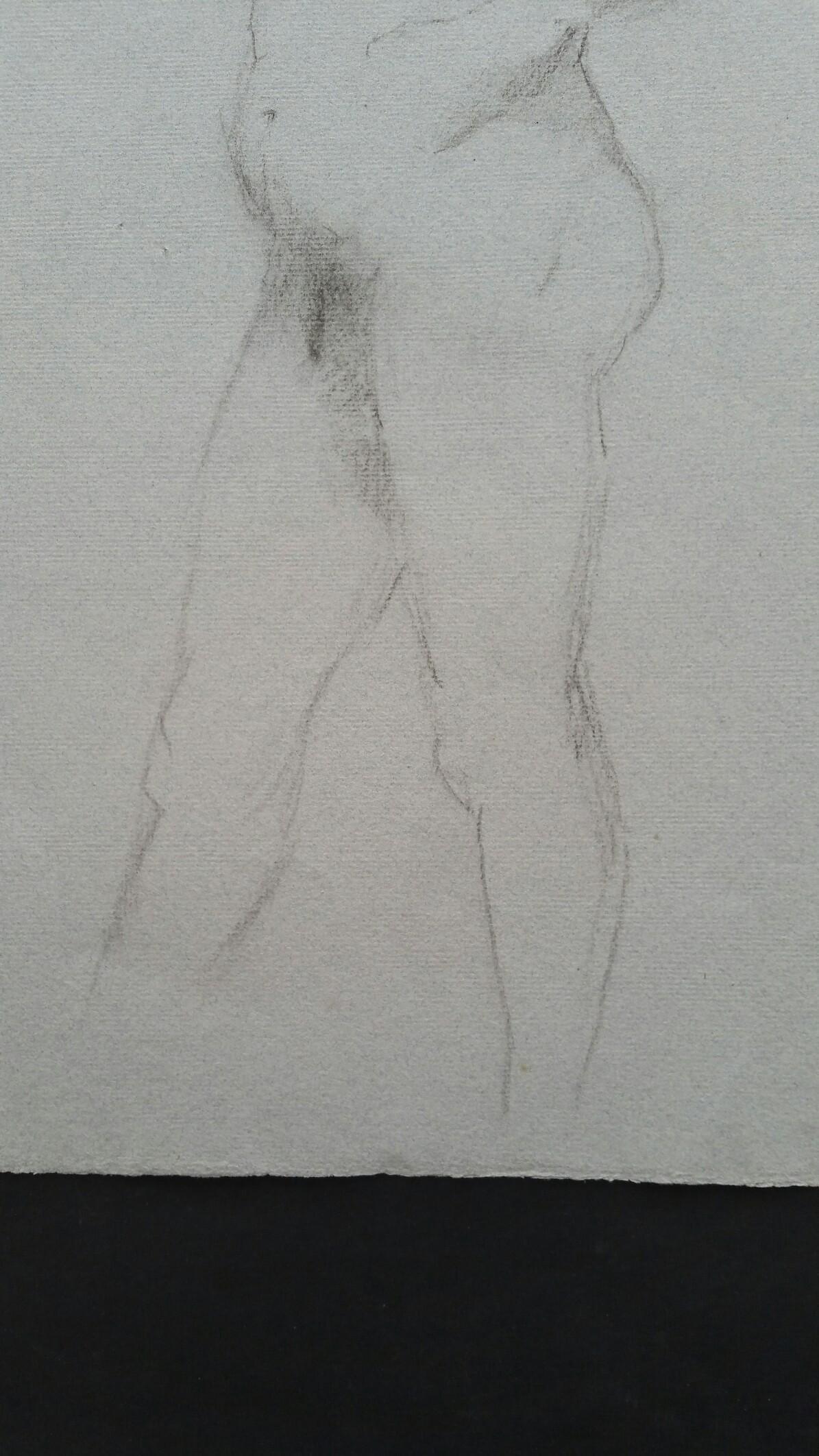 English Graphite Portrait Sketch of Male Nude, in Profile For Sale 1