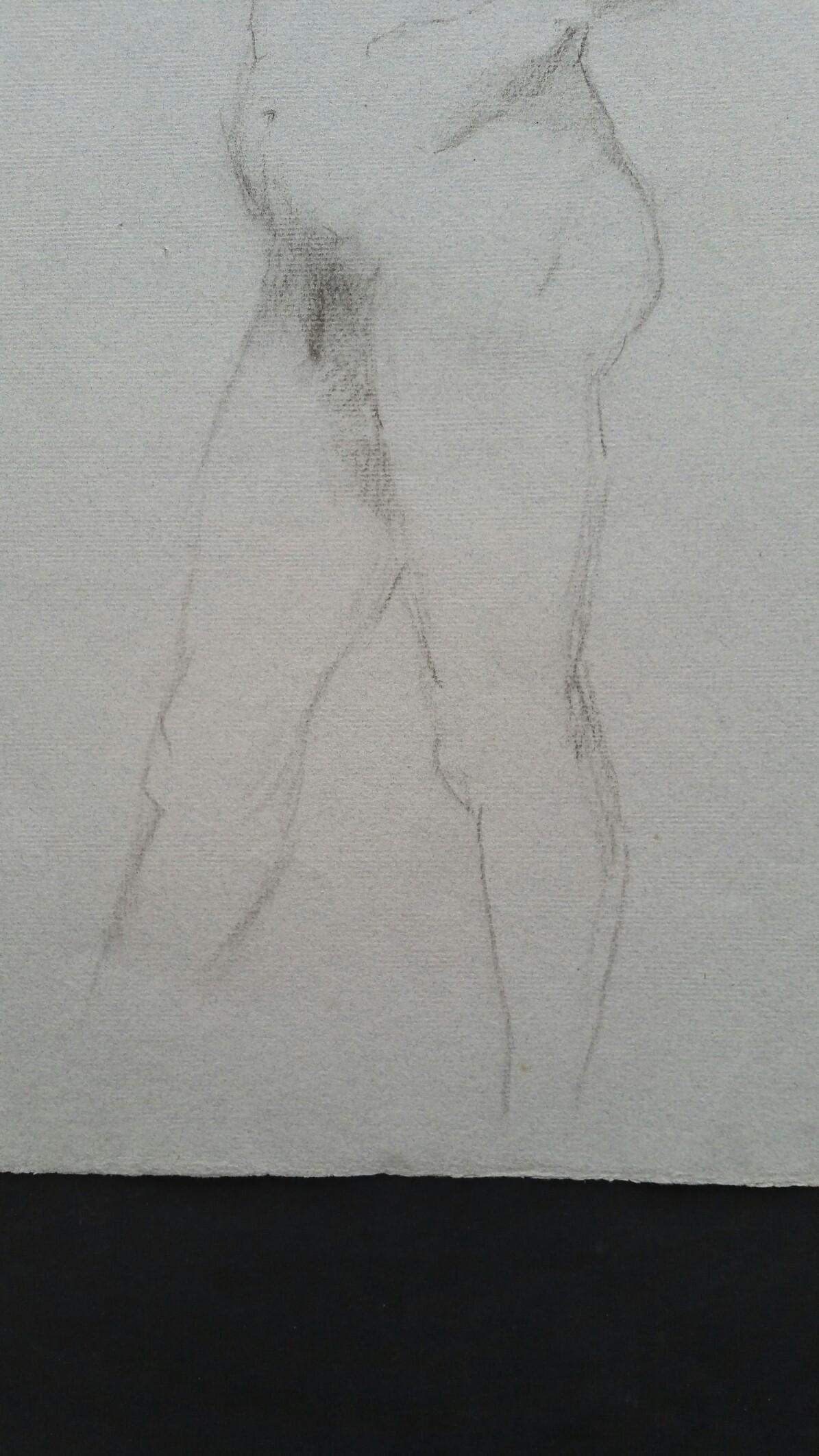 Boceto de retrato inglés a grafito de desnudo masculino, de perfil Otro en venta