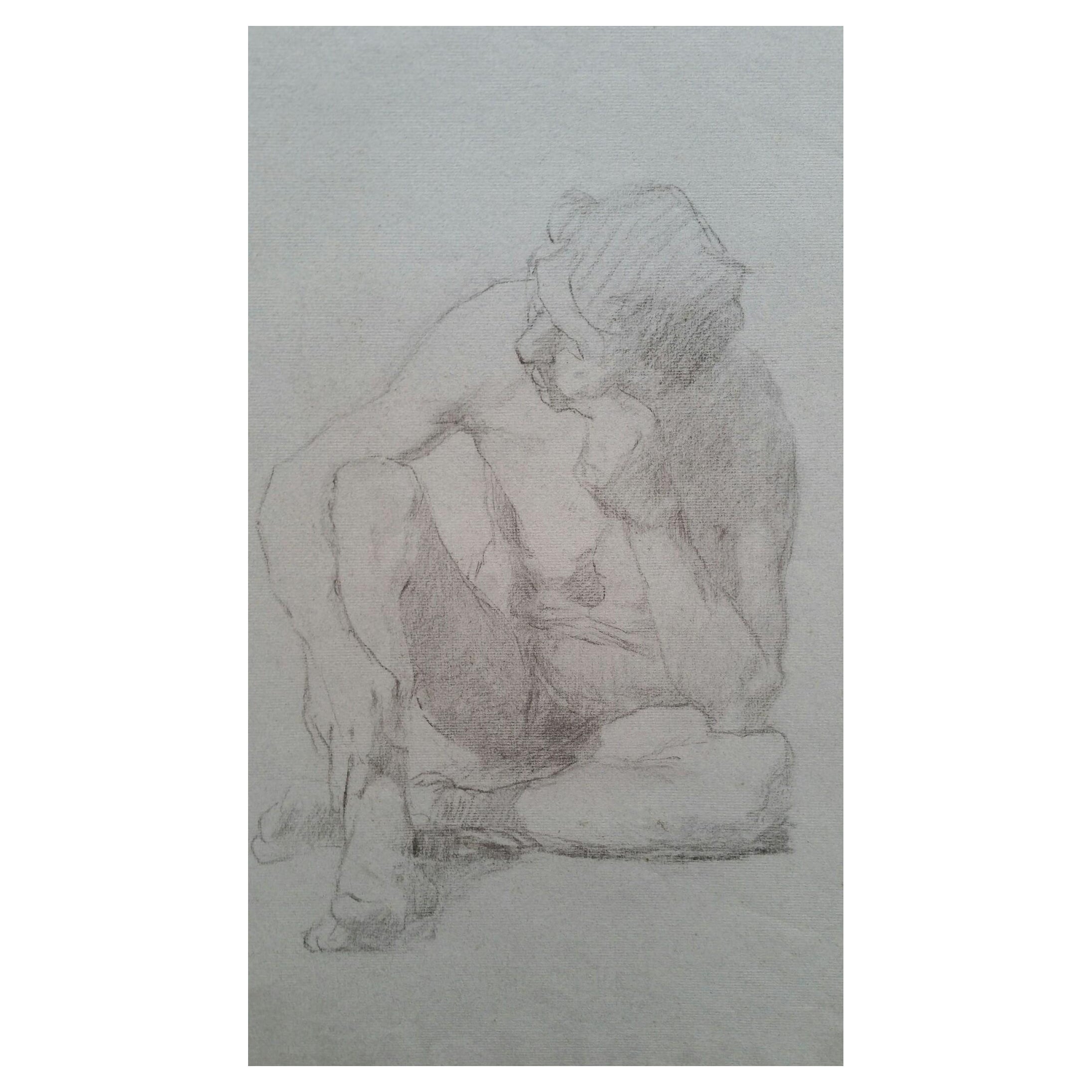 Schizzo di ritratto in grafite inglese di nudo maschile, seduto