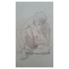 Englisches Graphitporträt eines männlichen Akts, sitzend