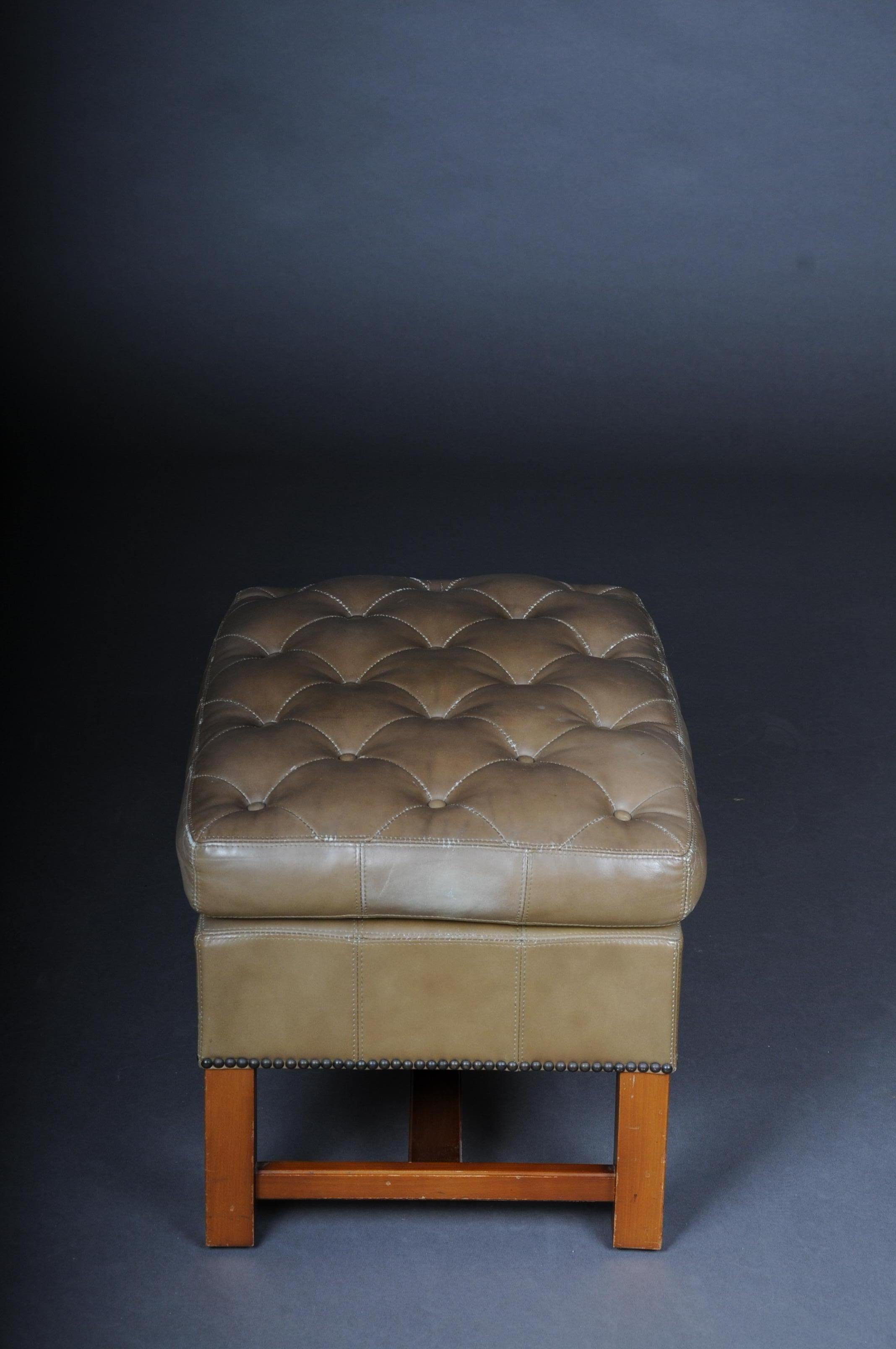 Leather English Gray Chesterfield Stool / Bench, 20th Century For Sale